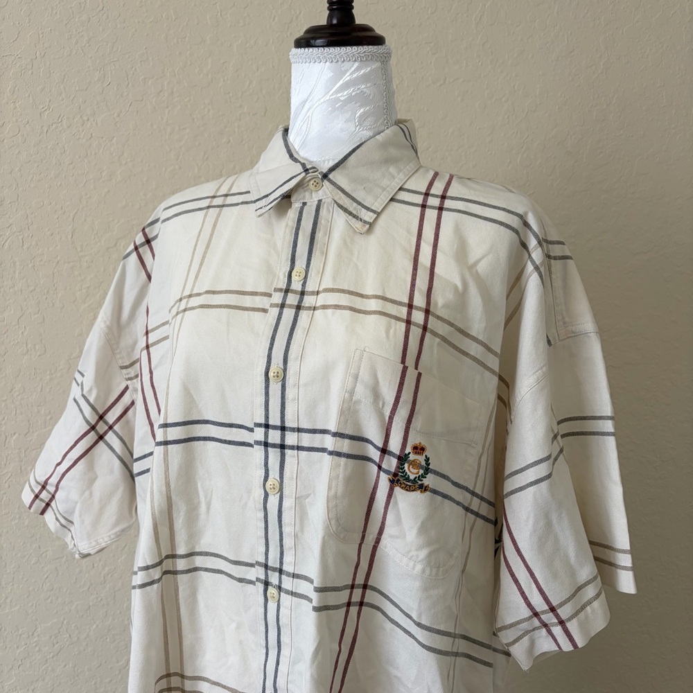 Chaps Ralph Lauren Plaid Button Down Shirt‎ White Classic Preppy XL Vintage